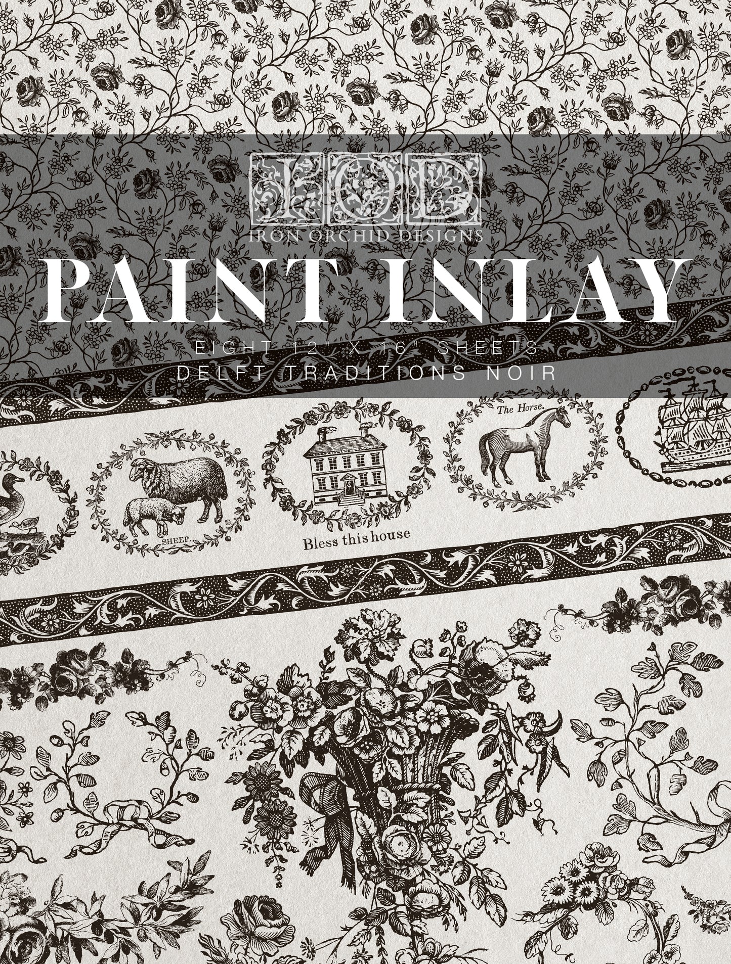 Iron Orchid Designs Delft Traditions Noir Paint Inlay 12" x 16" pad