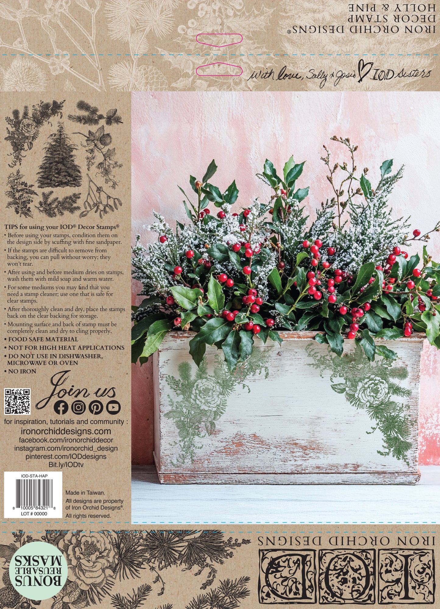 Iron Orchid Designs Holly & Pine Stamp *New