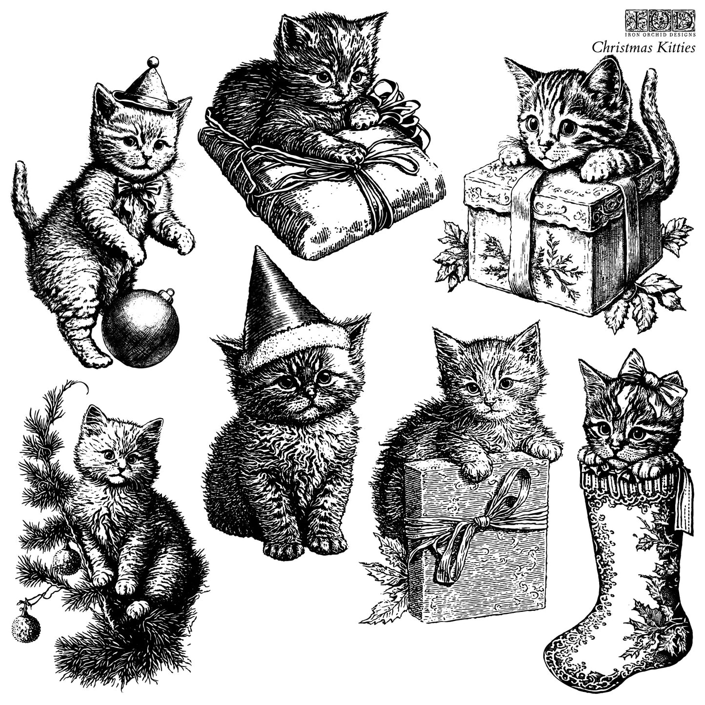 Iron Orchid Designs Christmas Kitties Stamp (Retired)