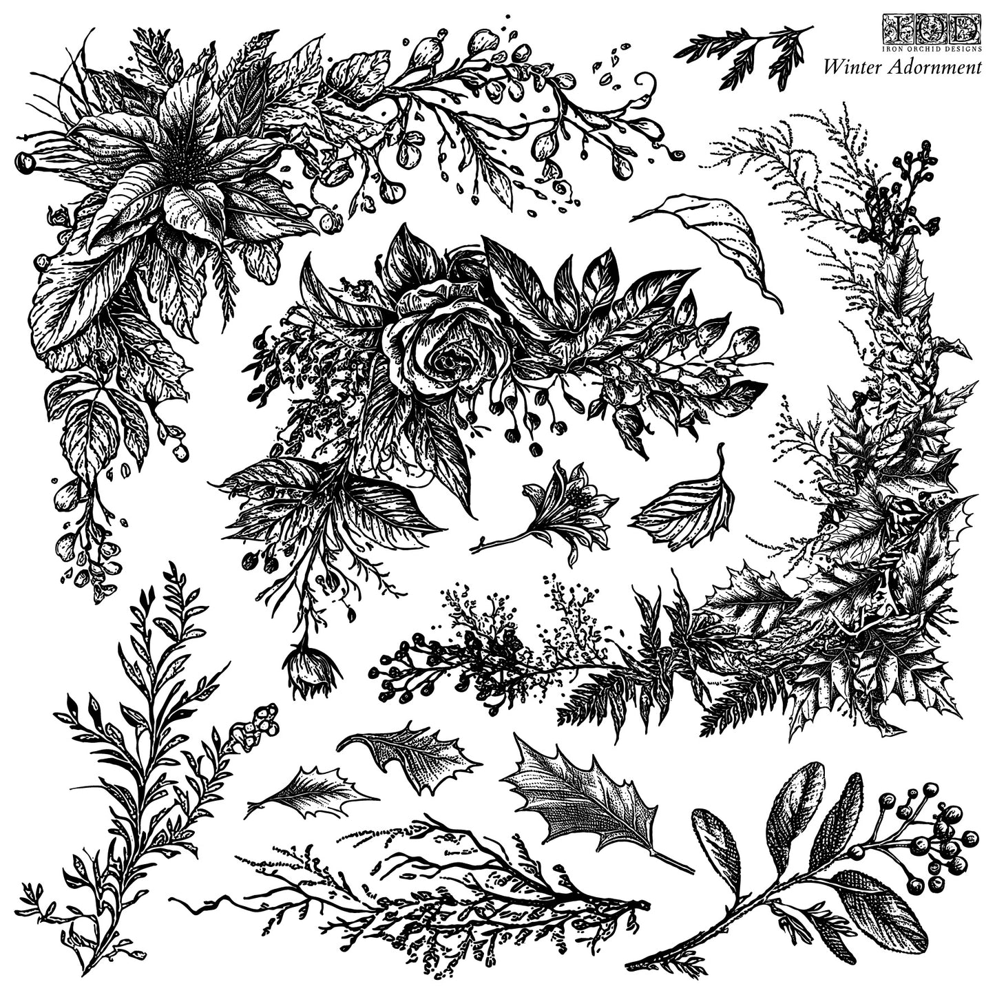 Iron Orchid Designs Winter Adornment Stamp (Retired)