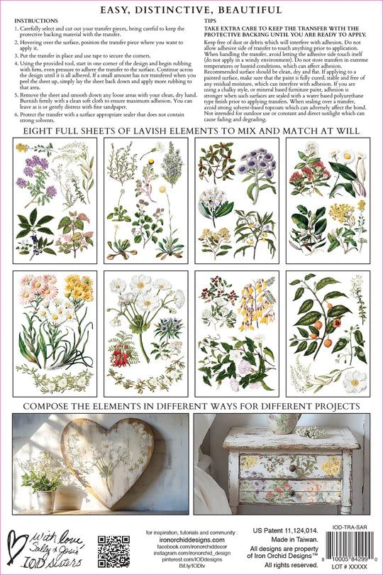 Iron Orchid Designs Sarah Featon's Botanicals Transfer *New