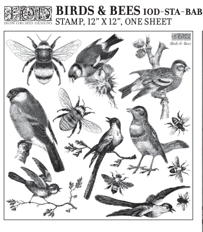 Iron Orchid Designs Birds & Bees 12×12 IOD STAMP (Retired)