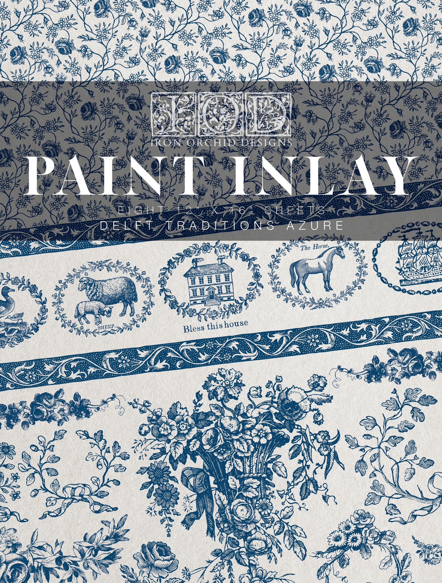 Iron Orchid Designs Delft Traditions Azure Inlay 12" x 16" pad