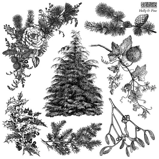 Iron Orchid Designs Holly & Pine Stamp *New