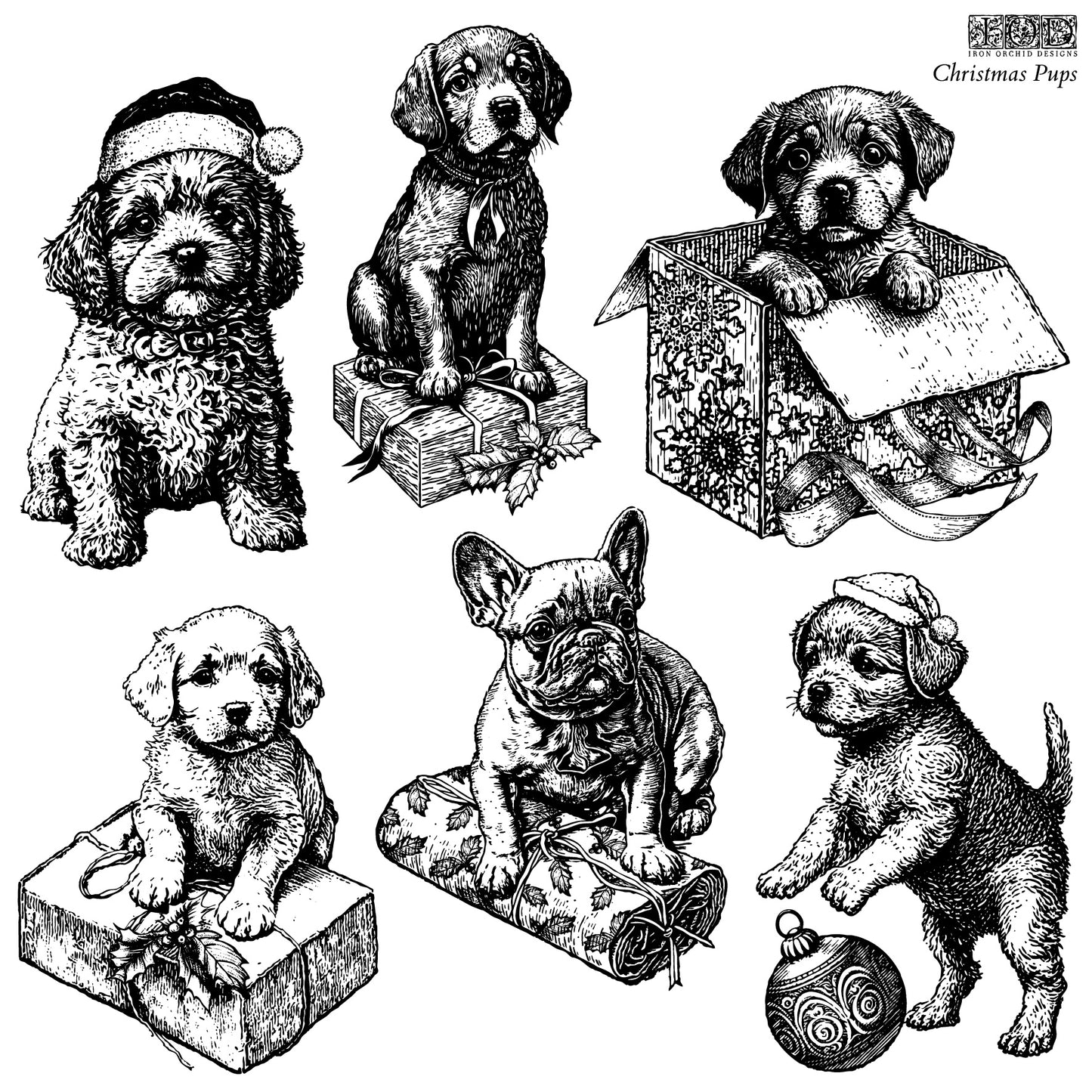 Iron Orchid Designs Christmas Pups Stamp - Limited Supply