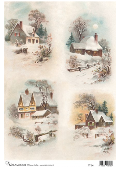 Decoupage Rice Paper by Calambour: Snow Covered Houses- Limited Supply