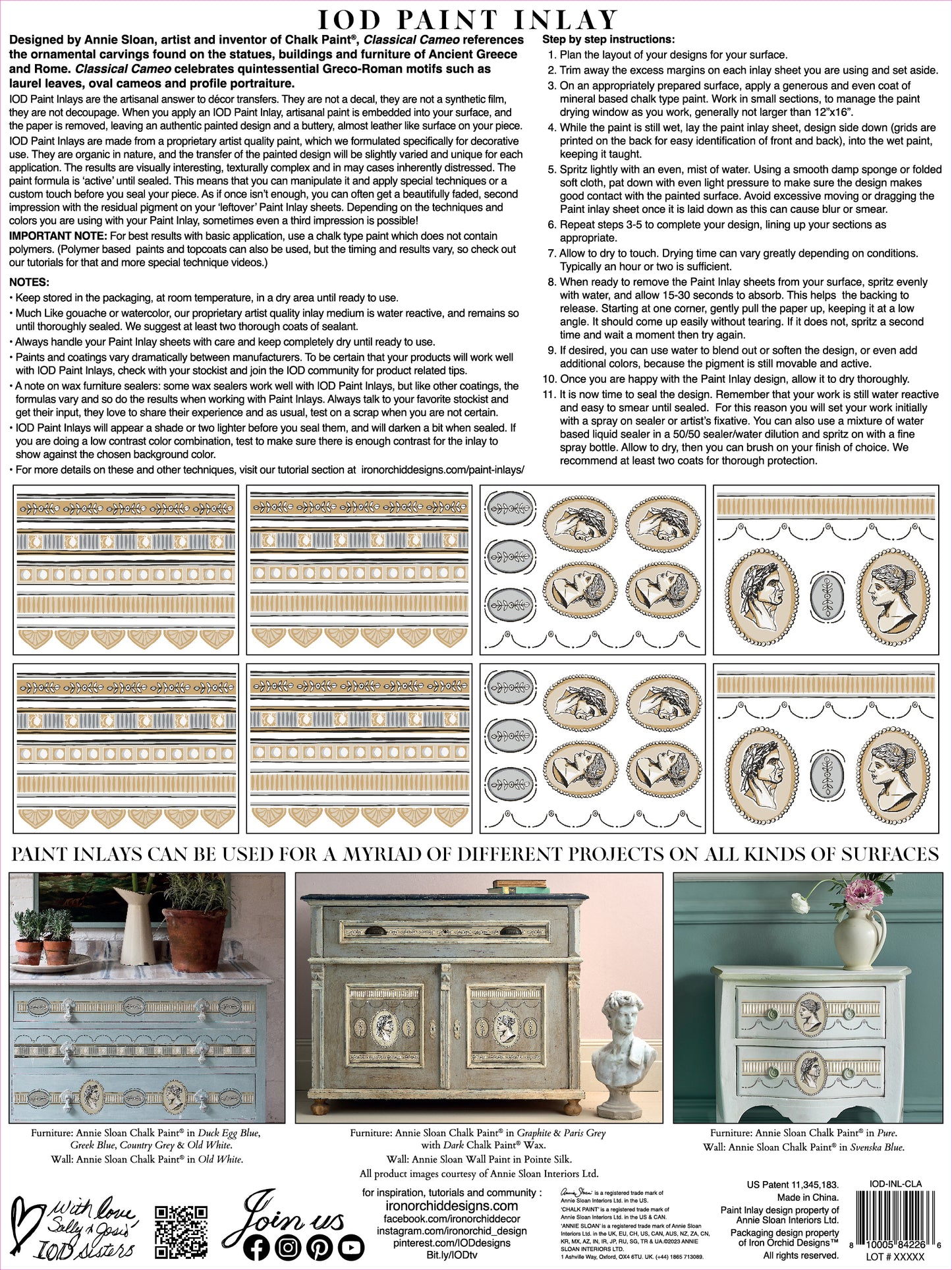Iron Orchid Designs Classic Cameo by Annie Sloan Paint Inlay 12" x 16" pad *Limited Edition