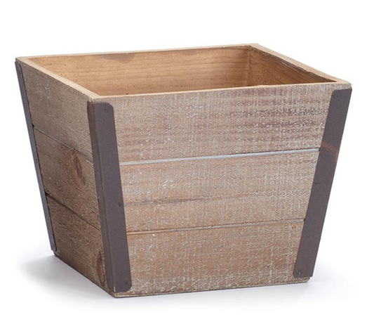 Wooden Square Planter with Metal Edging (includes liner)